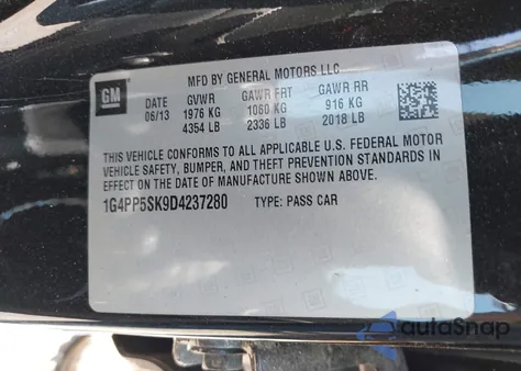 2013 Buick Verano из США, поврежденный, VIN 1G4PP5SK9D4237280